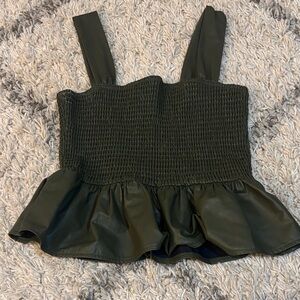 TCEC Olive Smocked Faux Leather Crop Top